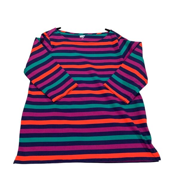 Lands End Womens Retro Color Block Striped Boatneck 3/4 Sleeve Rugby Top L Boho - Picture 5 of 5